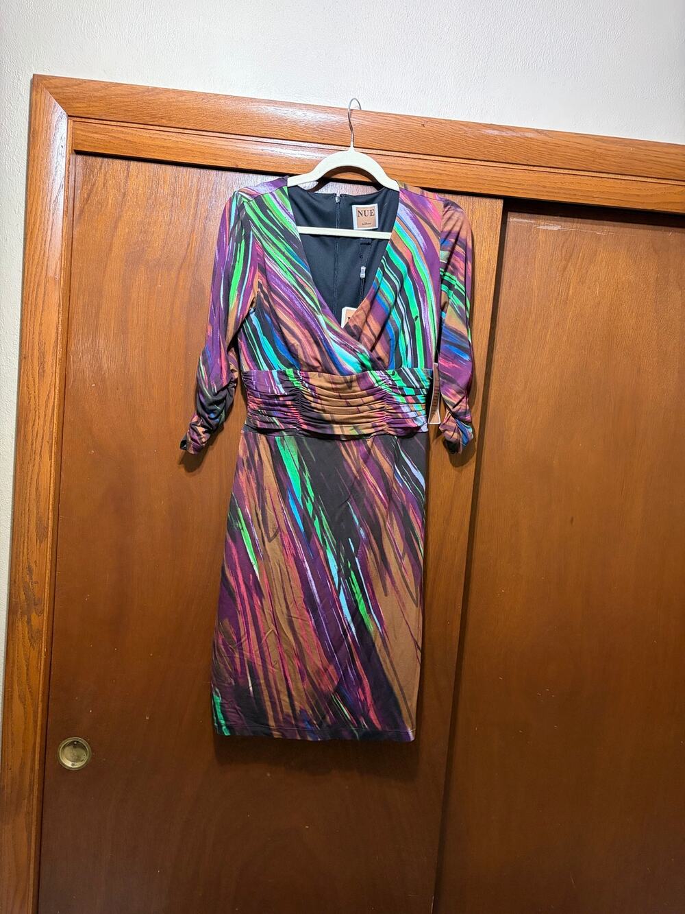 NUE by Shani S214 Women's 8 Multicolor Ruched Bodycon Sheath Dress NWT